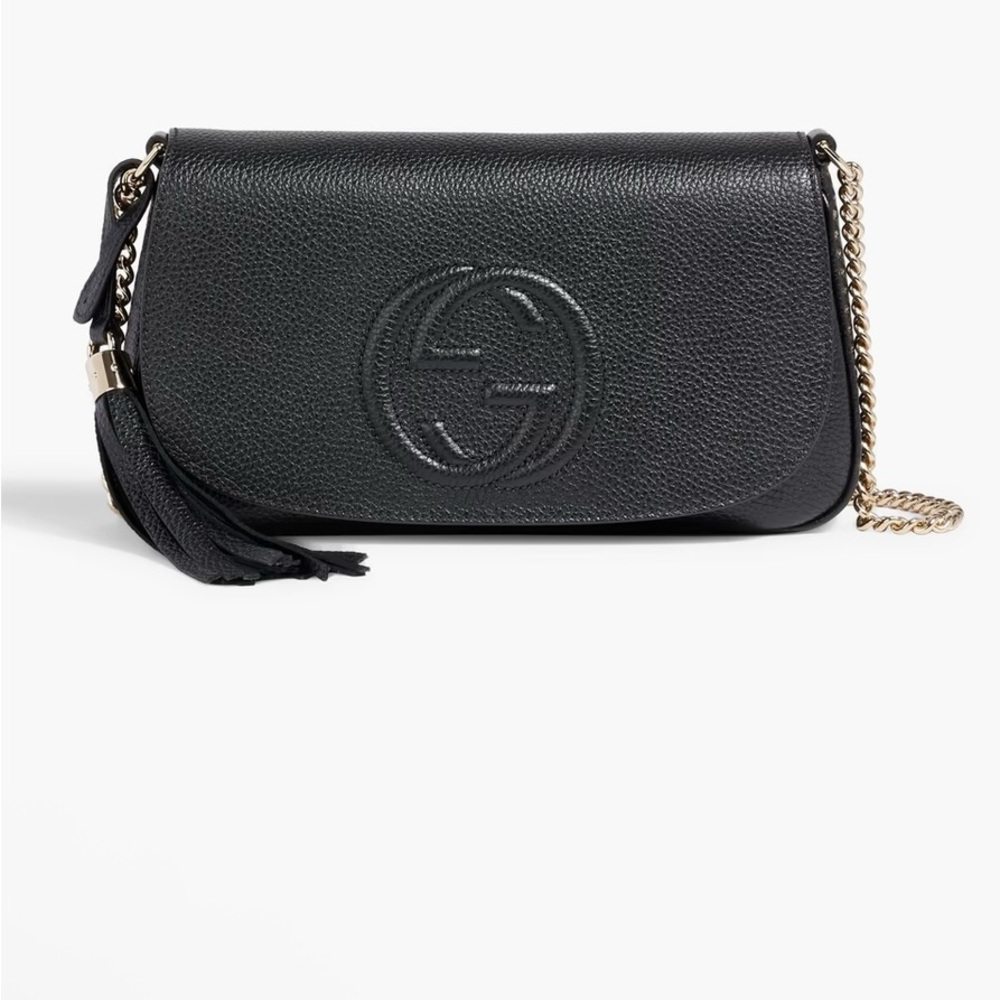 Gucci Black Soho Leather Clutch with Silver Hardware